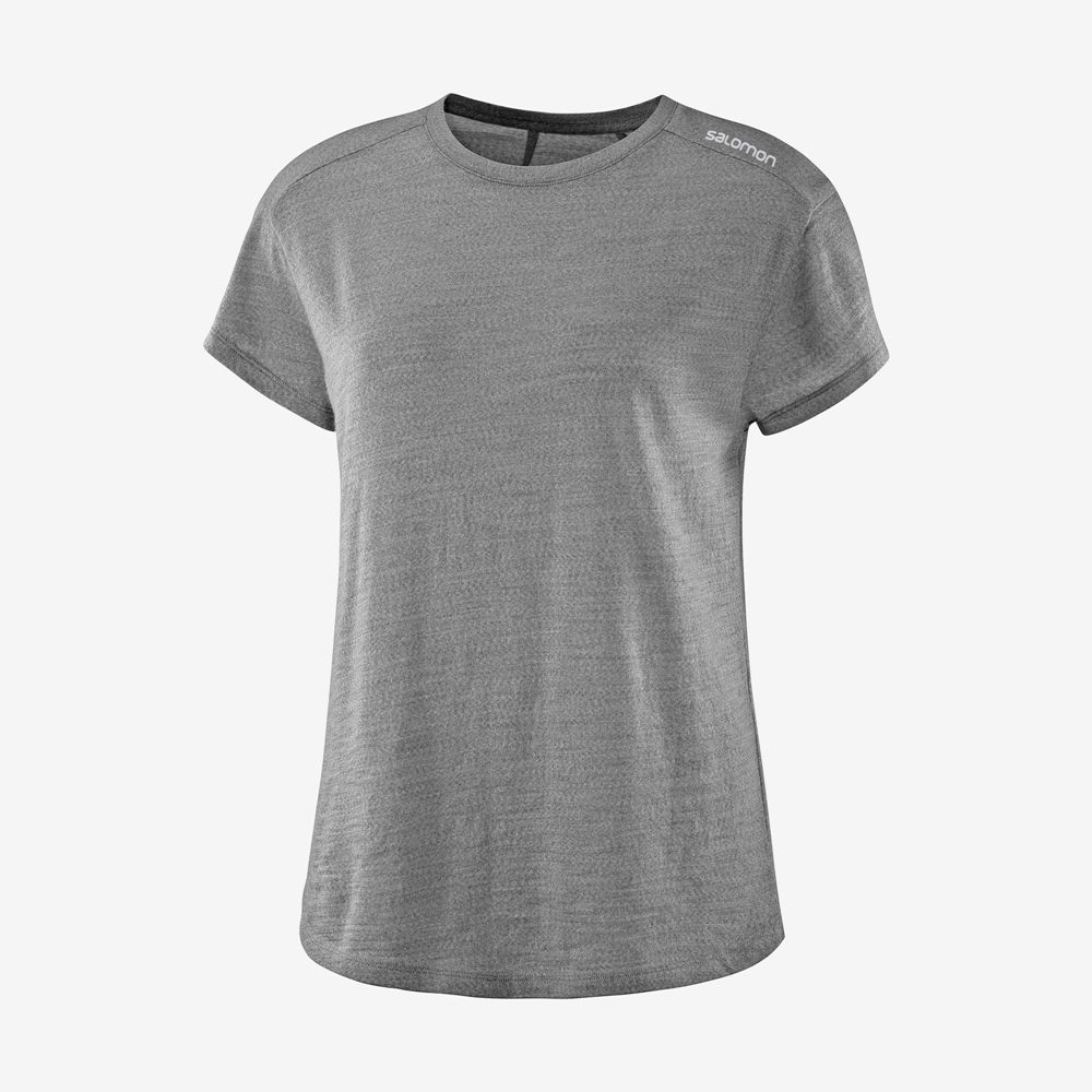 Salomon Singapore Womens T-shirts - OUTLIFE MERINO SS W Mid Grey | 35710-FRMK